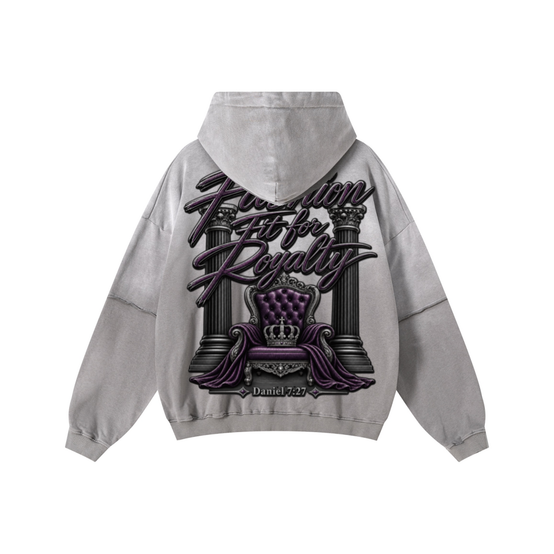 370GSM Unisex Monkey Wash Faux-Two-Piece PP-Sprayed  French Terry Hoodie Vintage Medium Grey