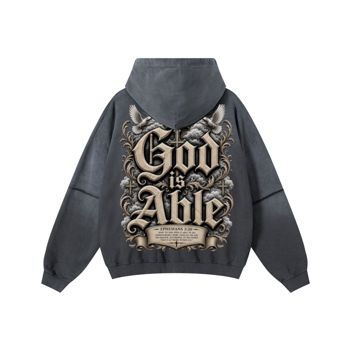 370GSM Unisex Monkey Wash Faux-Two-Piece PP-Sprayed  French Terry Hoodie Vintage Dark Grey