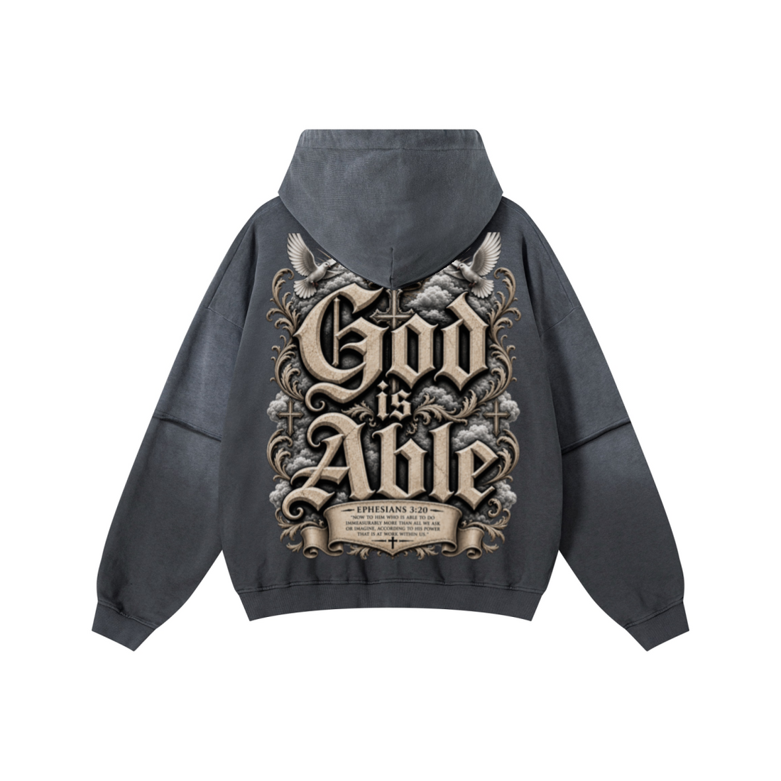 370GSM Unisex Monkey Wash Faux-Two-Piece PP-Sprayed  French Terry Hoodie Vintage Dark Grey