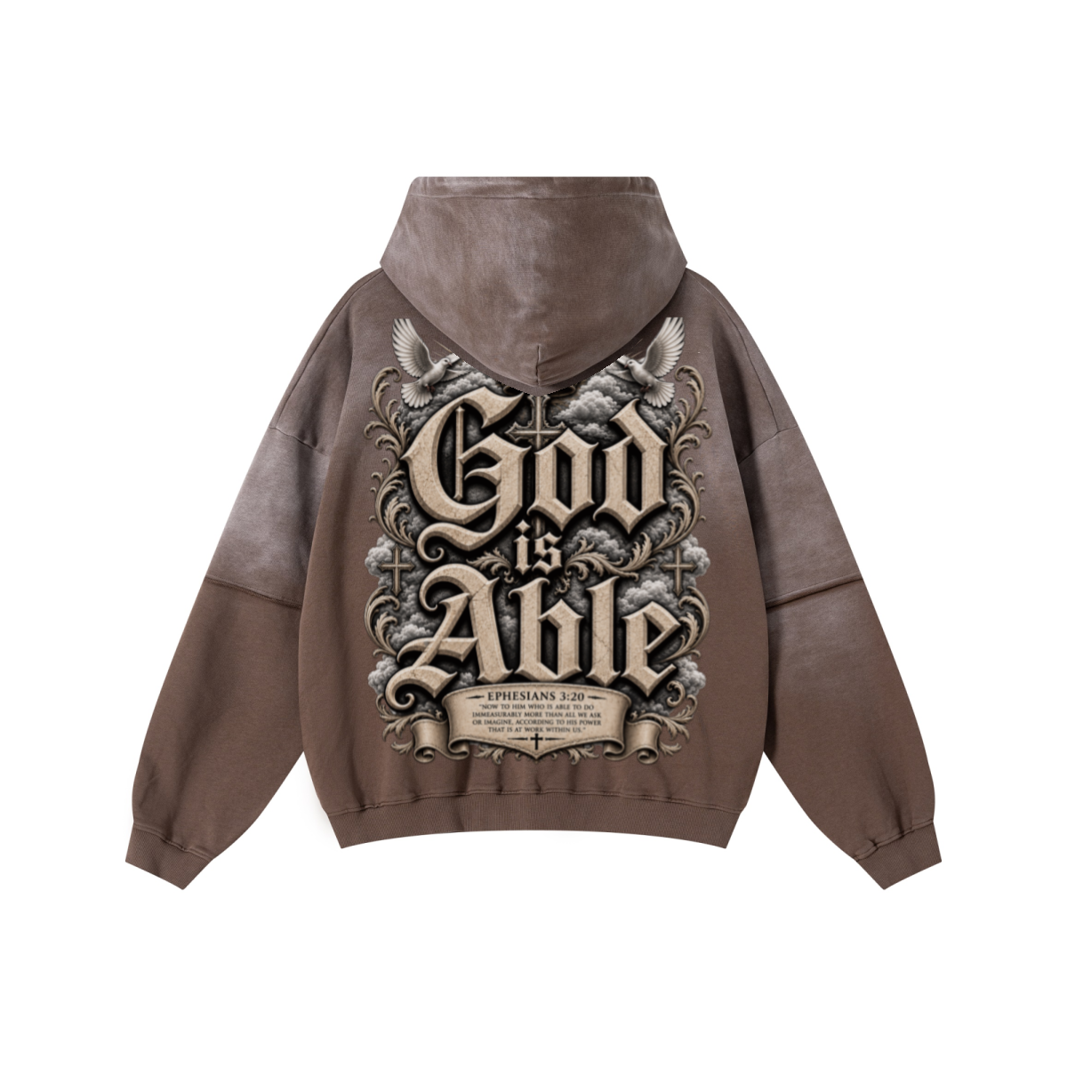 370GSM Unisex Monkey Wash Faux-Two-Piece PP-Sprayed  French Terry Hoodie Vintage Brown