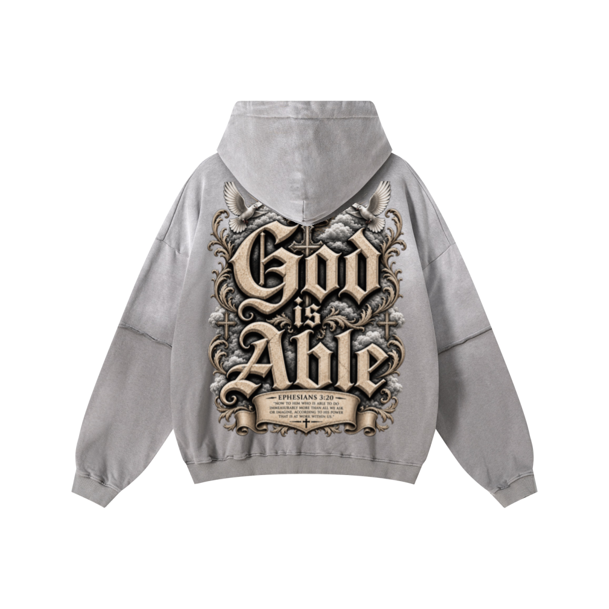 370GSM Unisex Monkey Wash Faux-Two-Piece PP-Sprayed  French Terry Hoodie Vintage Medium Grey