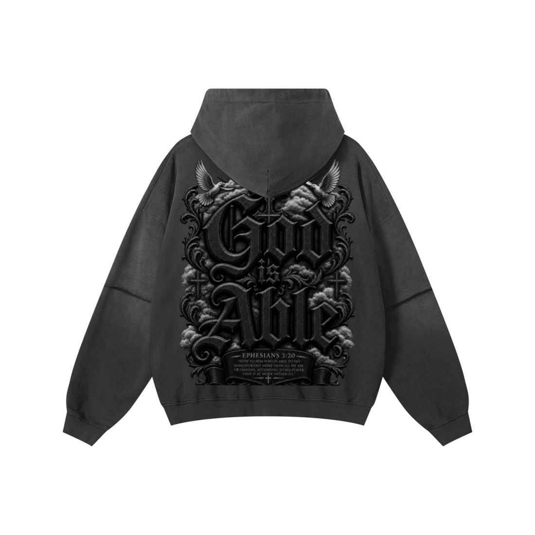 370GSM Unisex Monkey Wash Faux-Two-Piece PP-Sprayed  French Terry Hoodie Vintage Black