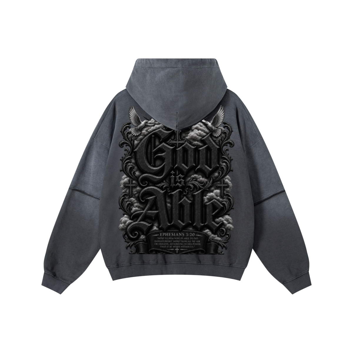 370GSM Unisex Monkey Wash Faux-Two-Piece PP-Sprayed  French Terry Hoodie Vintage Dark Grey