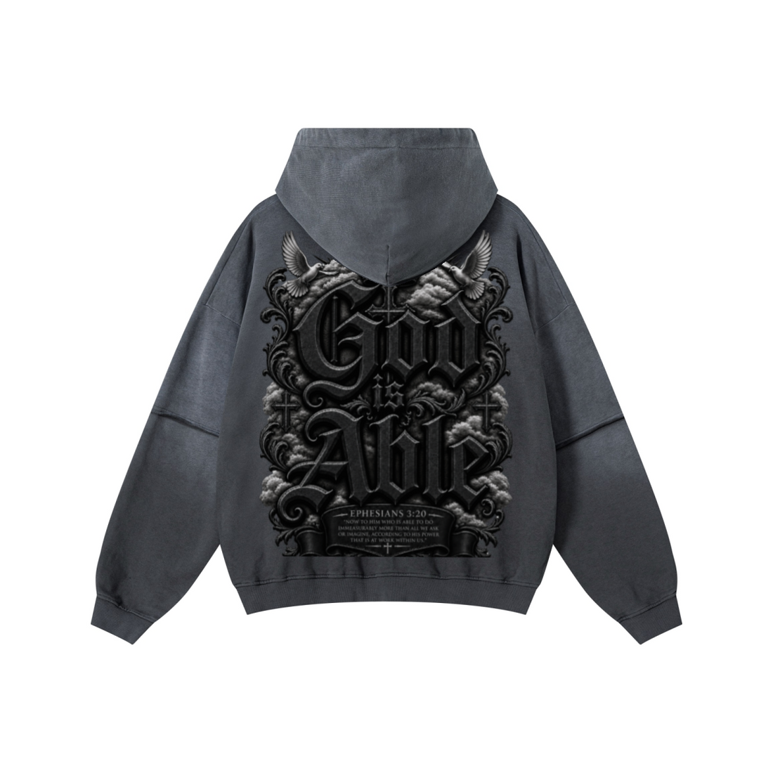 370GSM Unisex Monkey Wash Faux-Two-Piece PP-Sprayed  French Terry Hoodie Vintage Dark Grey