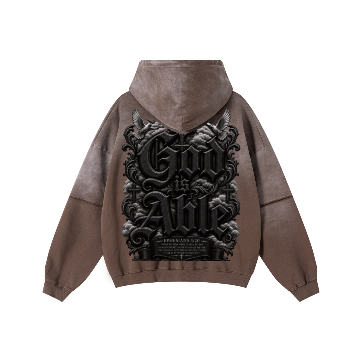 370GSM Unisex Monkey Wash Faux-Two-Piece PP-Sprayed  French Terry Hoodie Vintage Brown