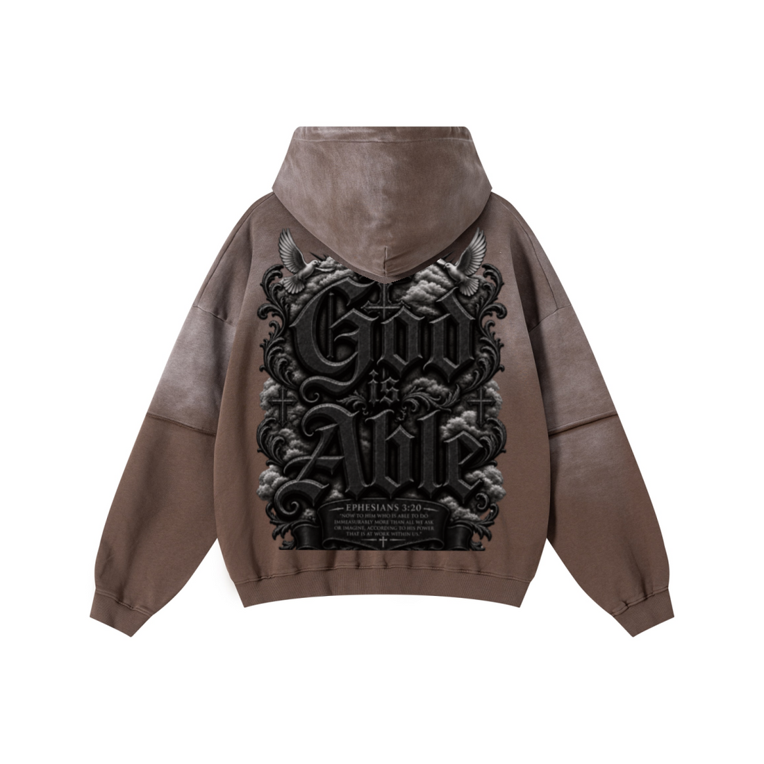 370GSM Unisex Monkey Wash Faux-Two-Piece PP-Sprayed  French Terry Hoodie Vintage Brown