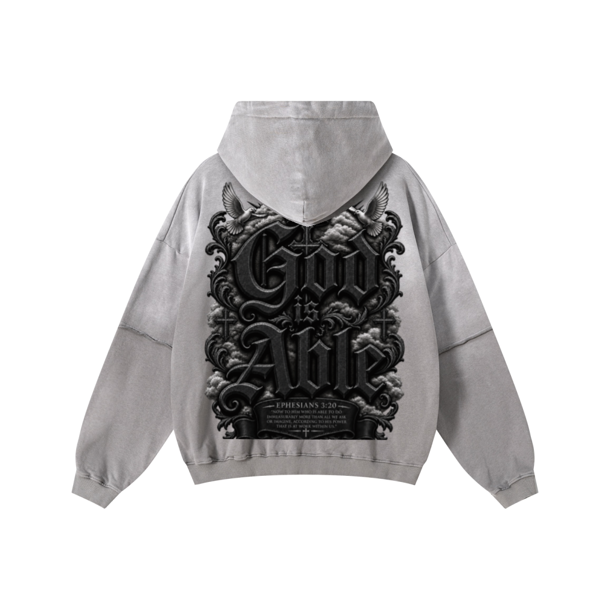 370GSM Unisex Monkey Wash Faux-Two-Piece PP-Sprayed  French Terry Hoodie Vintage Medium Grey