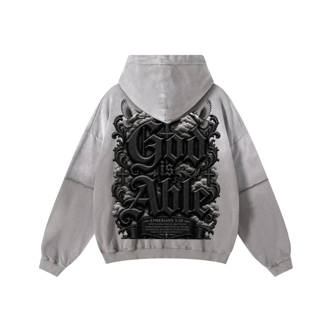 370GSM Unisex Monkey Wash Faux-Two-Piece PP-Sprayed  French Terry Hoodie Vintage Medium Grey