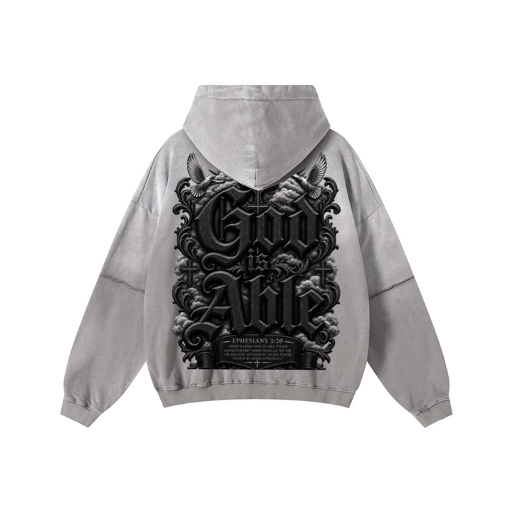 370GSM Unisex Monkey Wash Faux-Two-Piece PP-Sprayed  French Terry Hoodie Vintage Medium Grey