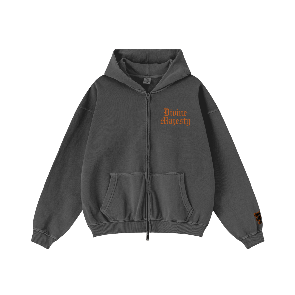 370GSM Unisex Pigment-Wash Zip-Up Hoodie Dark Grey