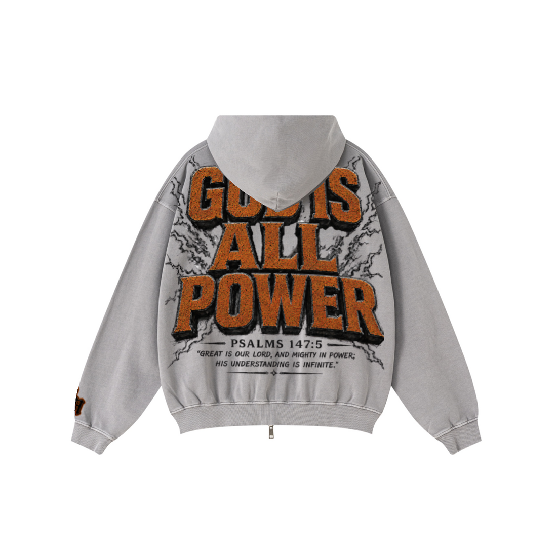 370GSM Unisex Pigment-Wash Zip-Up Hoodie Medium Grey
