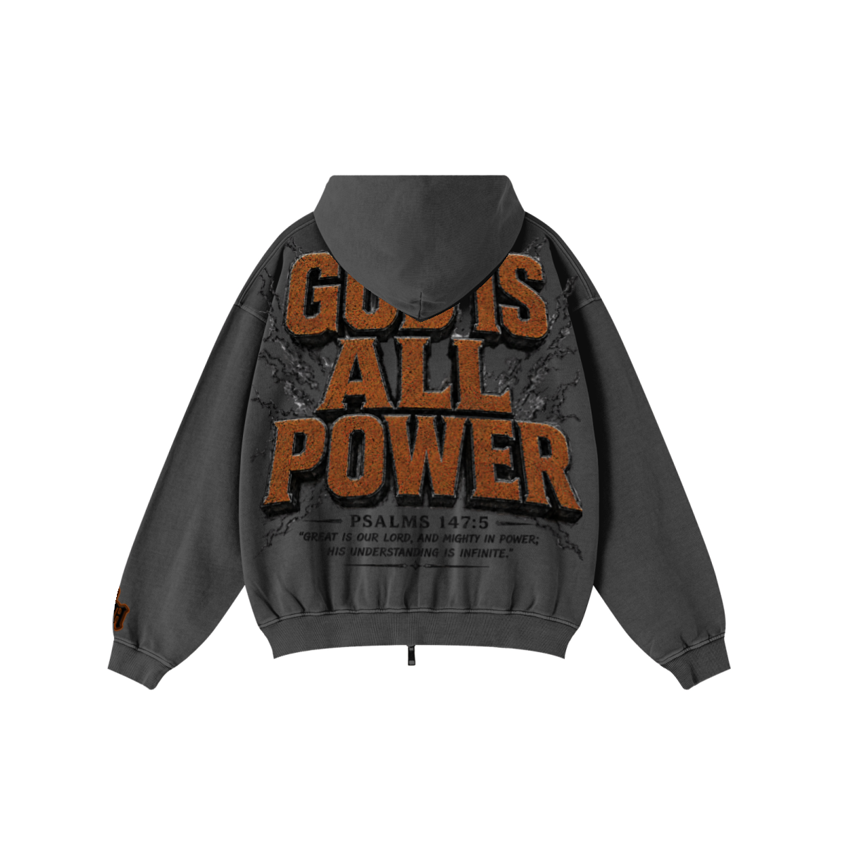 370GSM Unisex Pigment-Wash Zip-Up Hoodie Dark Grey