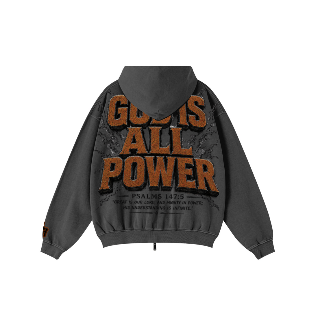 370GSM Unisex Pigment-Wash Zip-Up Hoodie Dark Grey