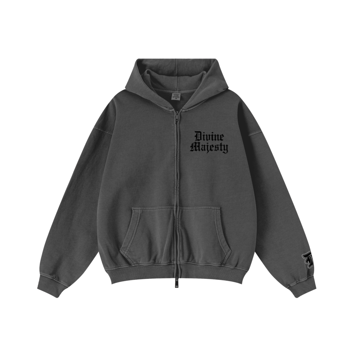 370GSM Unisex Pigment-Wash Zip-Up Hoodie Dark Grey