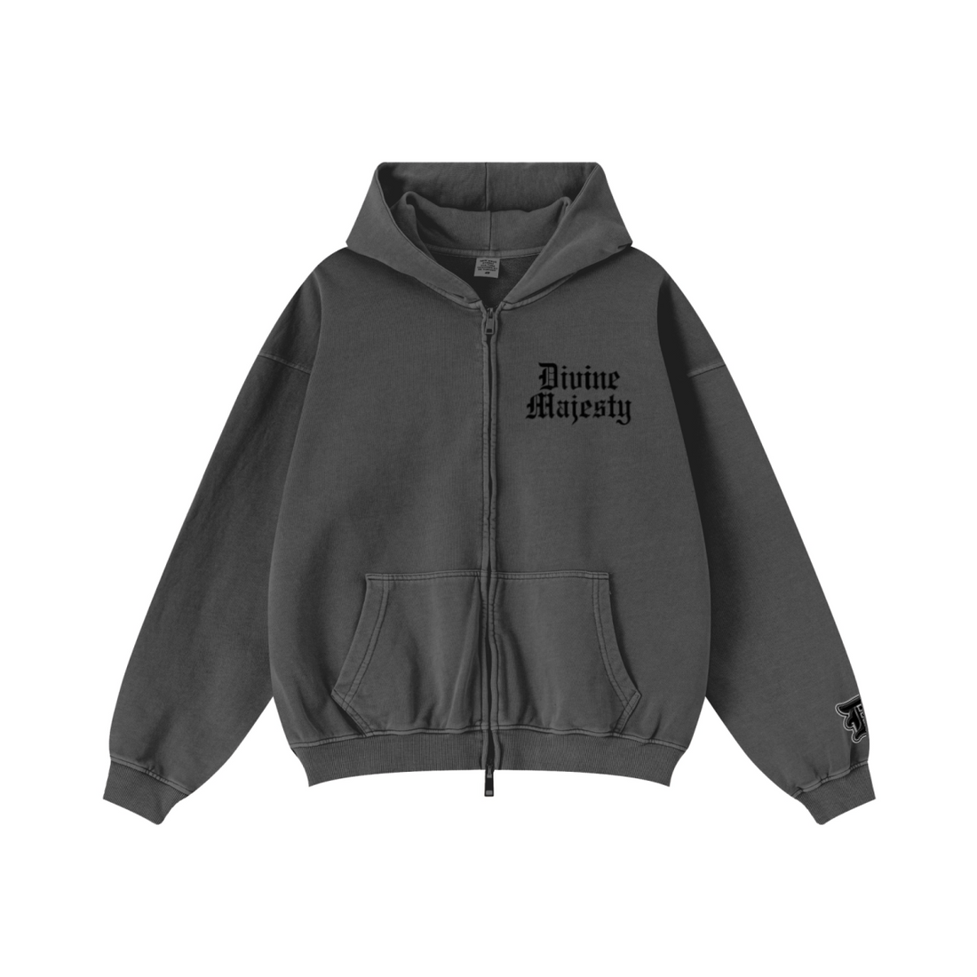 370GSM Unisex Pigment-Wash Zip-Up Hoodie Dark Grey