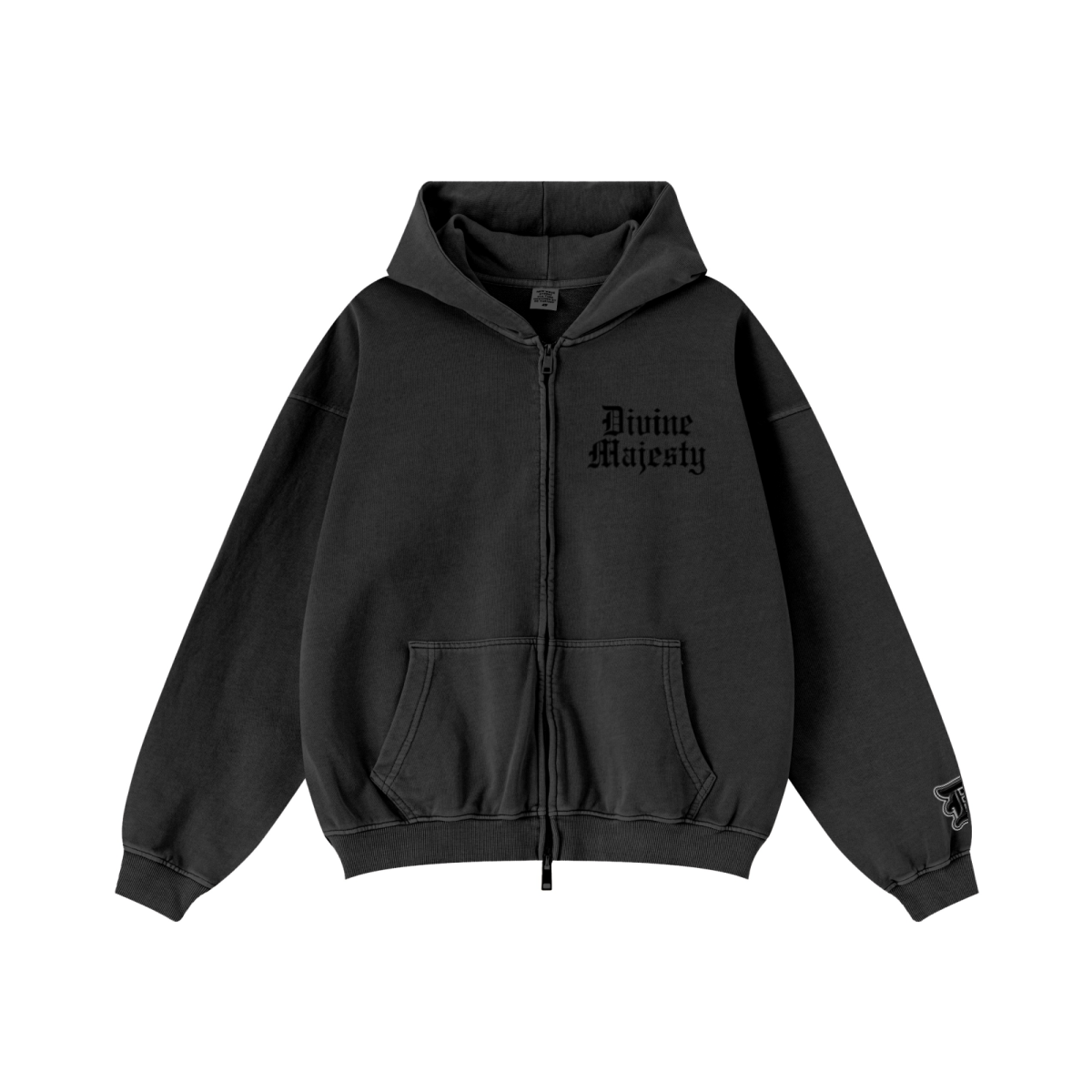 370GSM Unisex Pigment-Wash Zip-Up Hoodie Snowflake Grey