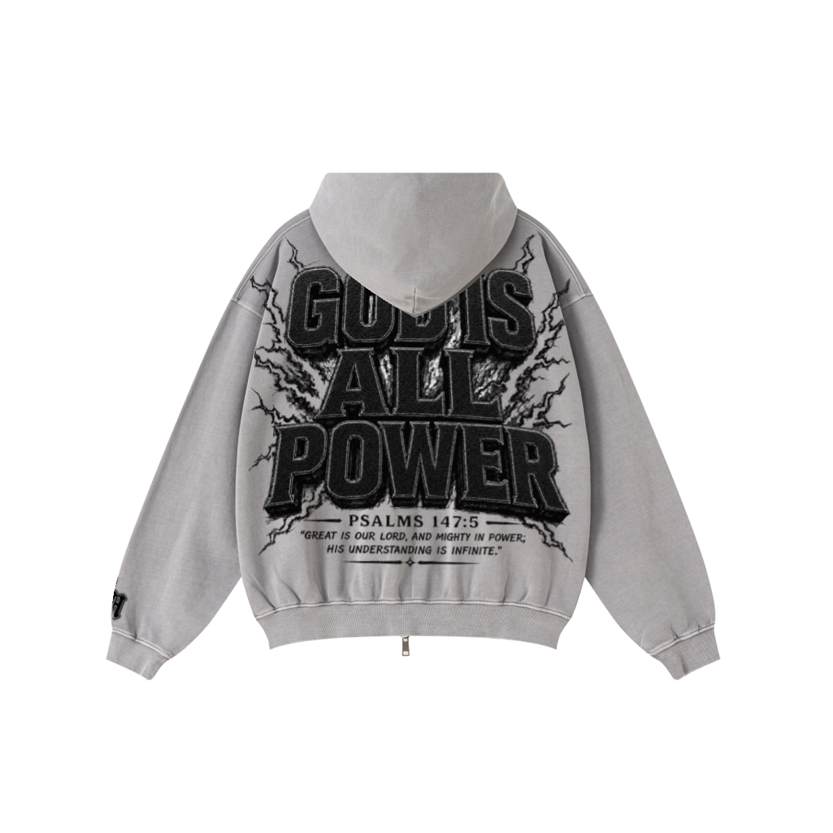 370GSM Unisex Pigment-Wash Zip-Up Hoodie Medium Grey