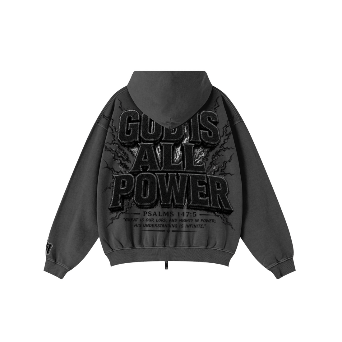 370GSM Unisex Pigment-Wash Zip-Up Hoodie Dark Grey