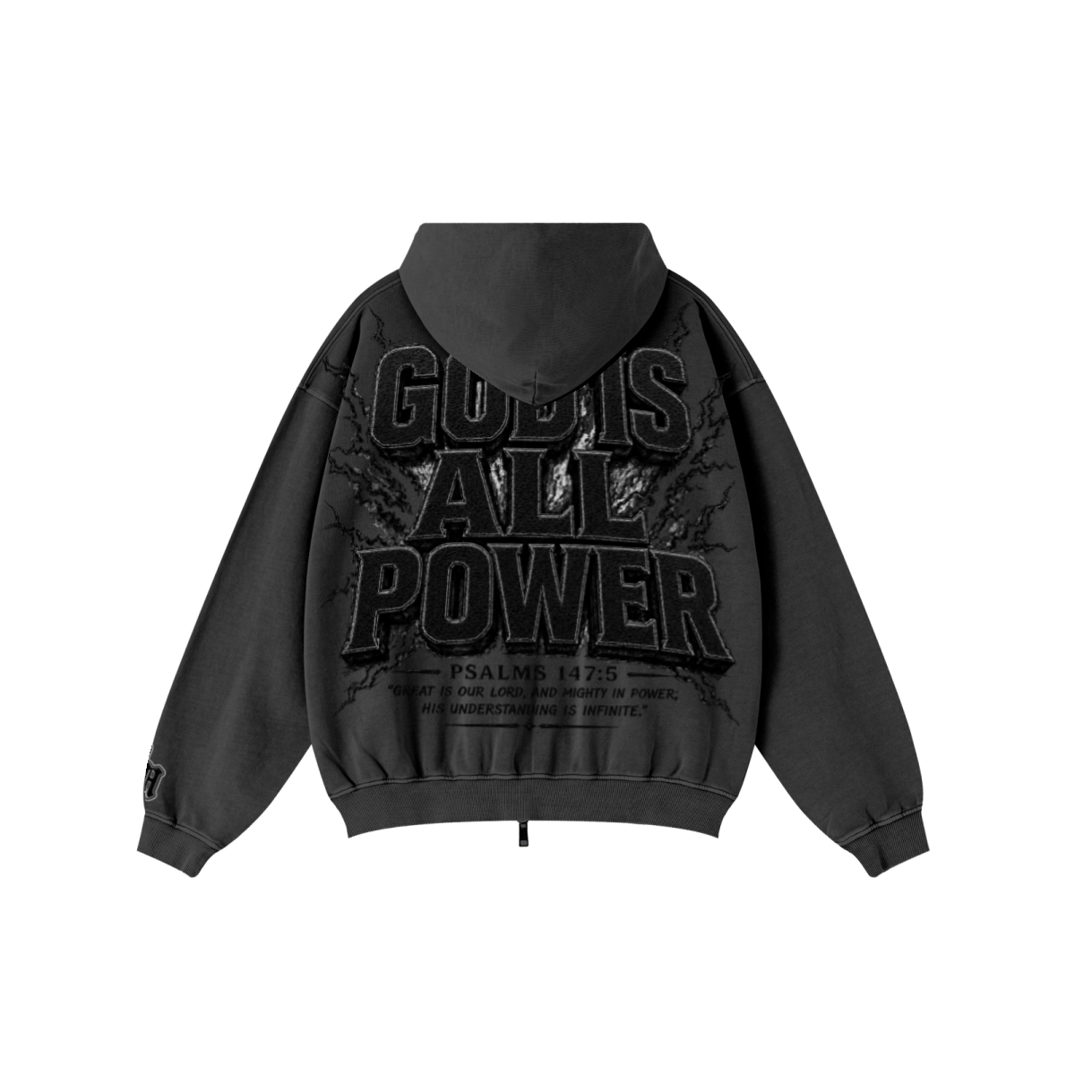 370GSM Unisex Pigment-Wash Zip-Up Hoodie Snowflake Grey