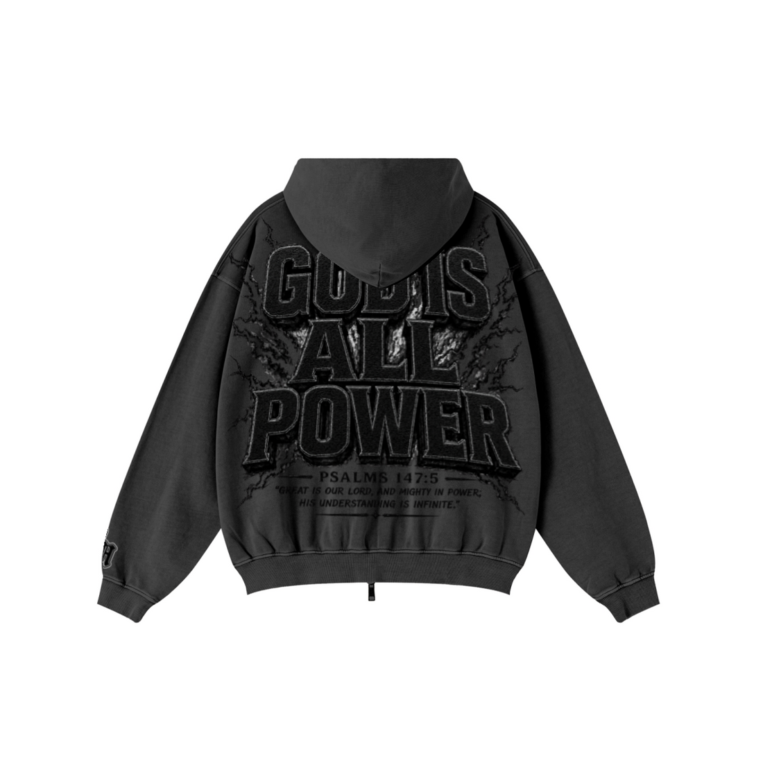 370GSM Unisex Pigment-Wash Zip-Up Hoodie Snowflake Grey