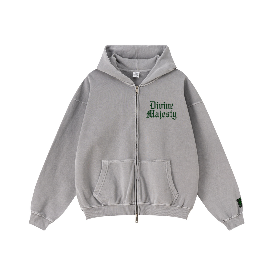 370GSM Unisex Pigment-Wash Zip-Up Hoodie Medium Grey