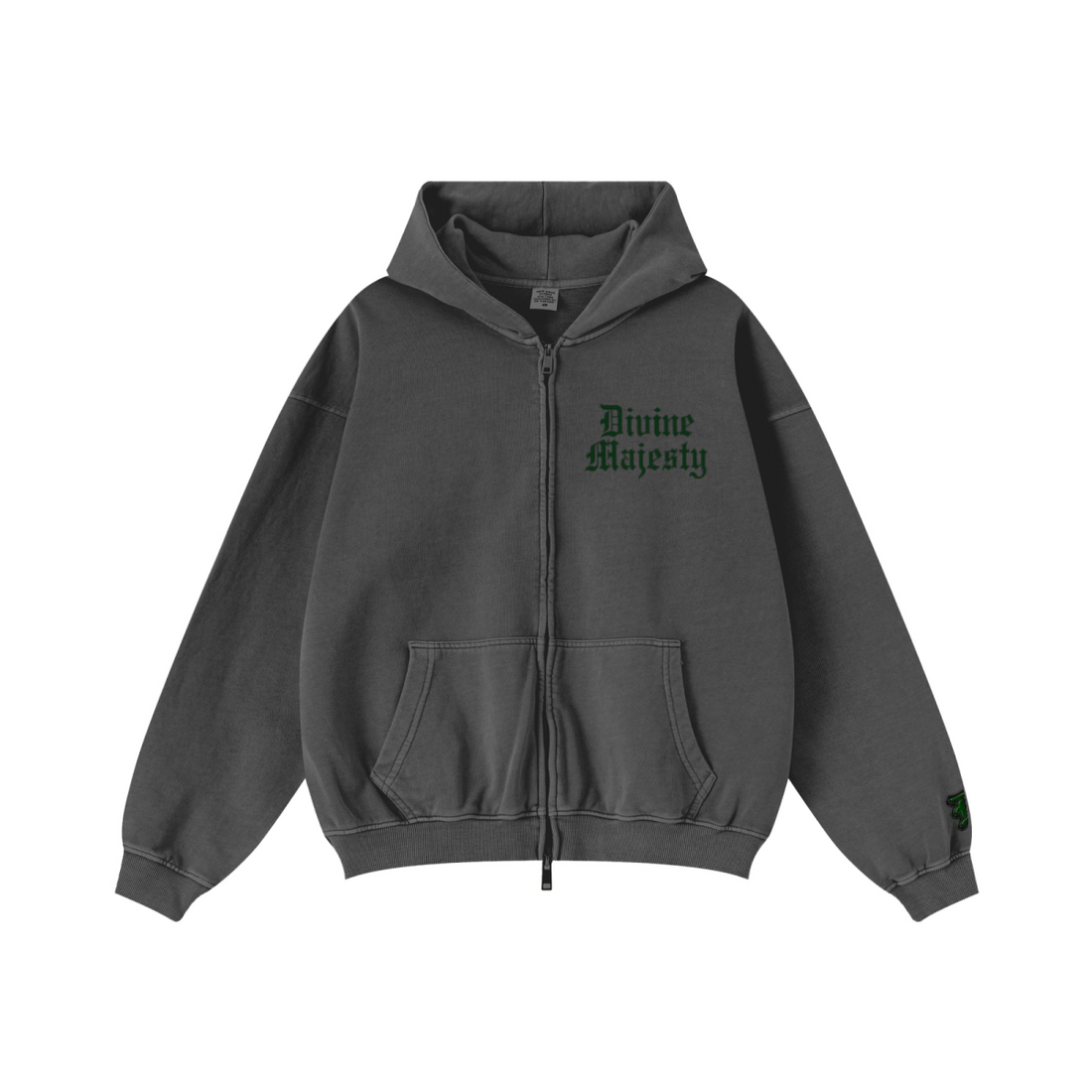 370GSM Unisex Pigment-Wash Zip-Up Hoodie Dark Grey