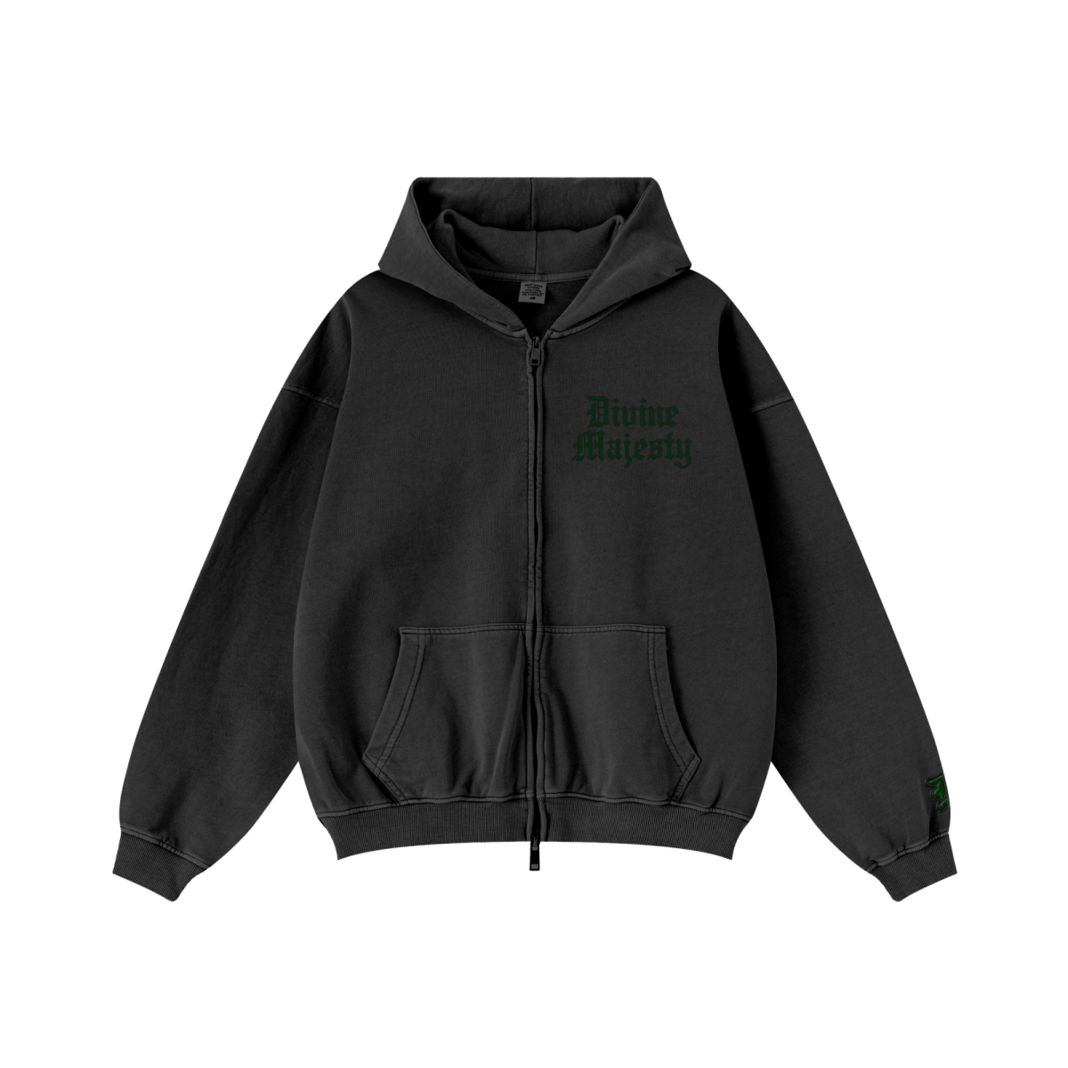 370GSM Unisex Pigment-Wash Zip-Up Hoodie Snowflake Grey