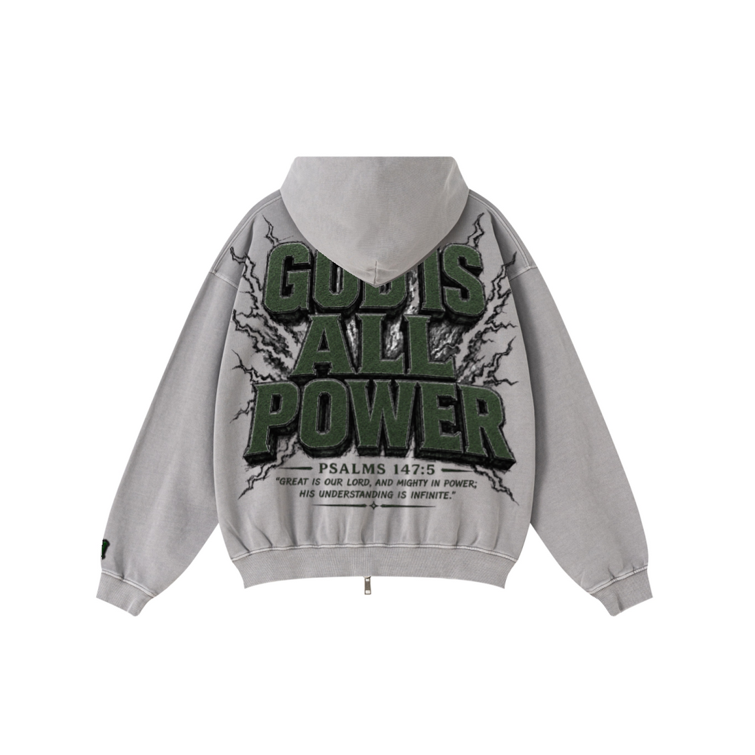 370GSM Unisex Pigment-Wash Zip-Up Hoodie Medium Grey