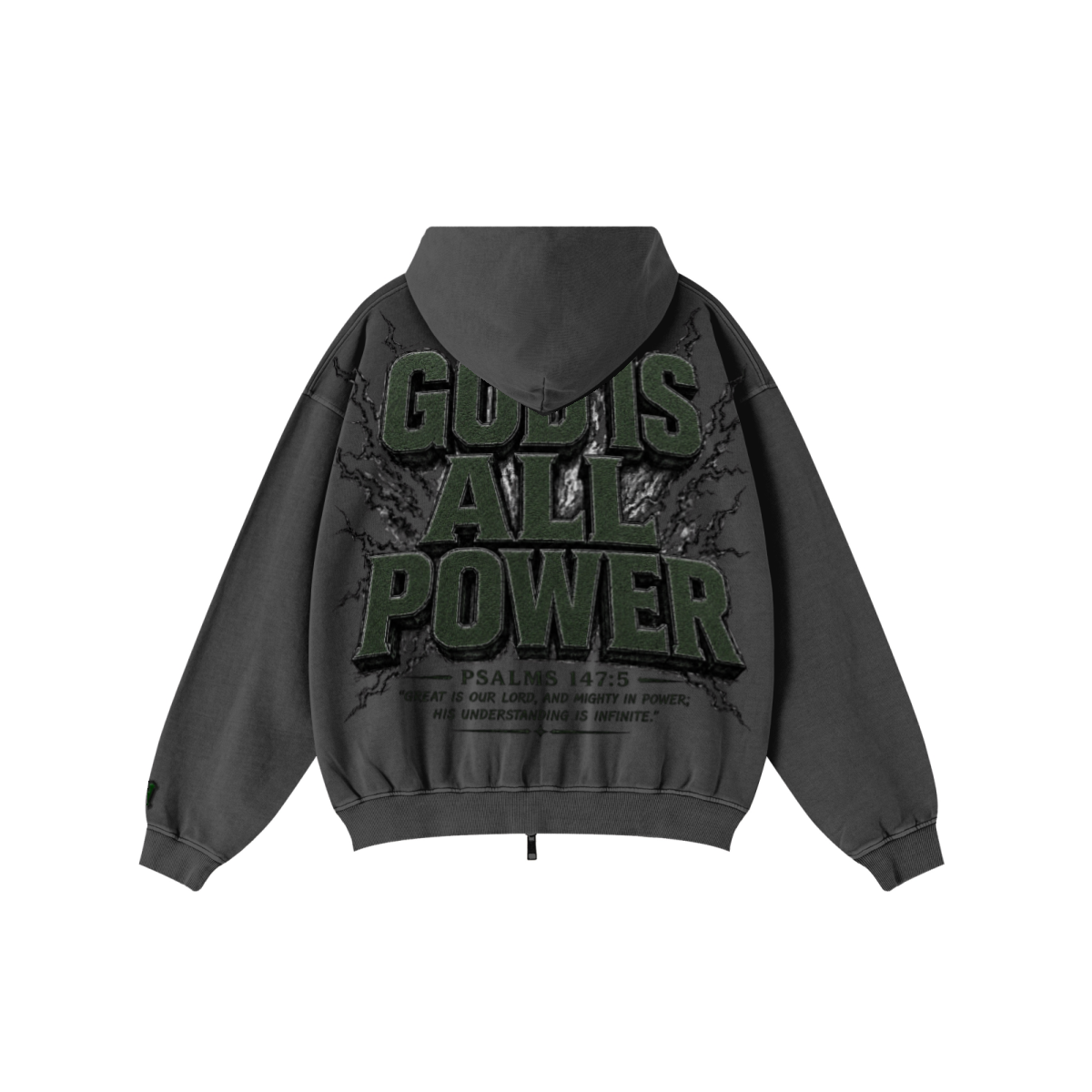 370GSM Unisex Pigment-Wash Zip-Up Hoodie Dark Grey