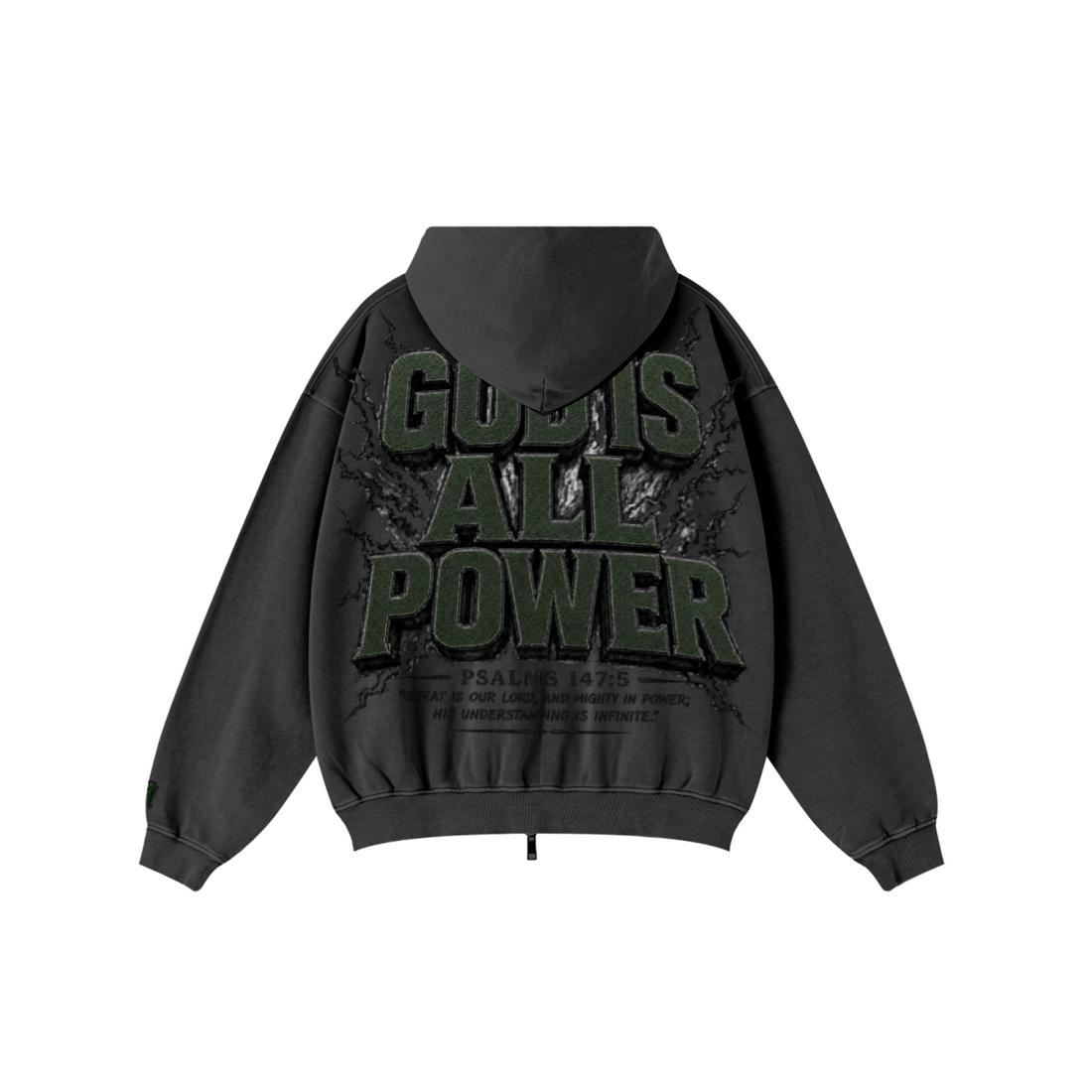 370GSM Unisex Pigment-Wash Zip-Up Hoodie Snowflake Grey
