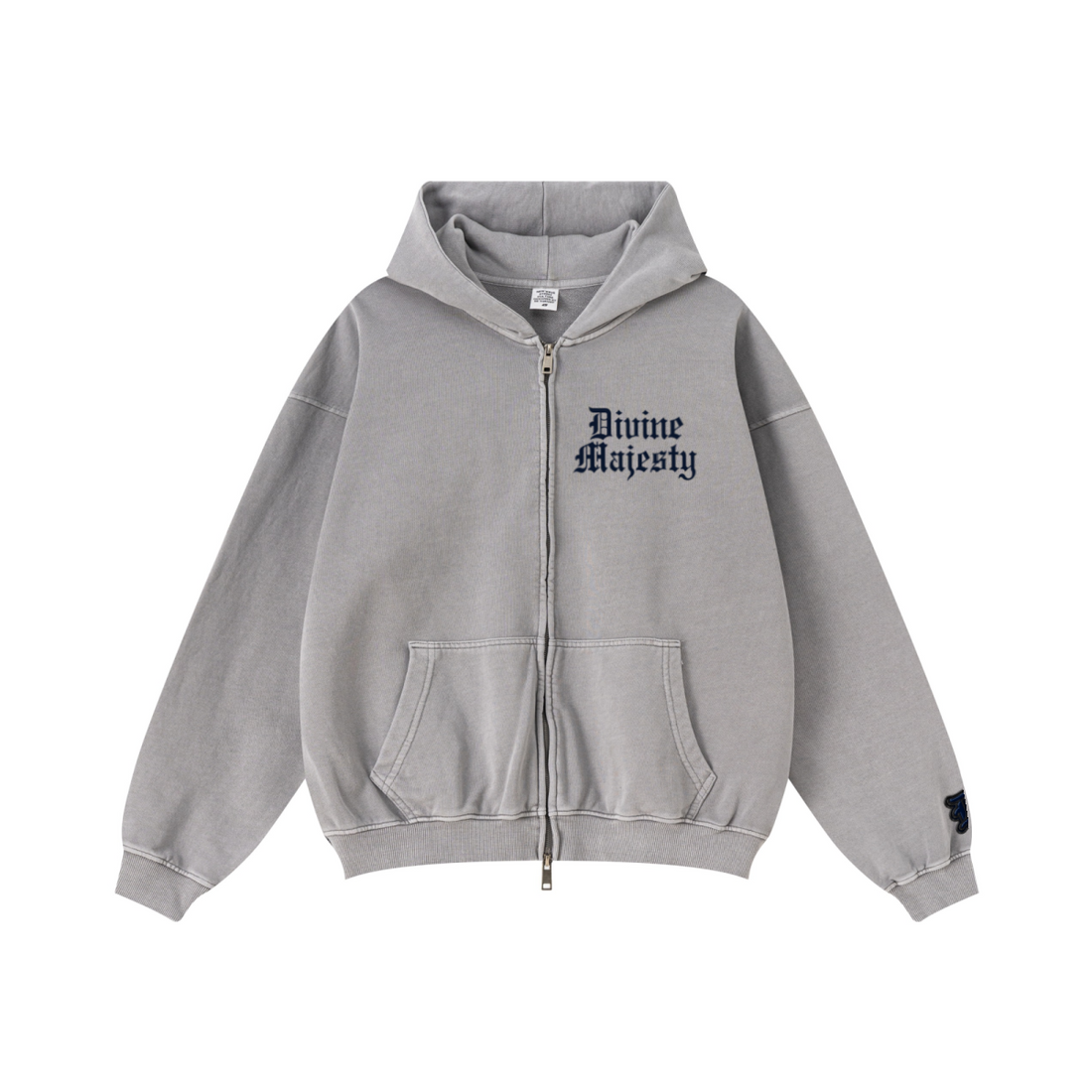370GSM Unisex Pigment-Wash Zip-Up Hoodie Medium Grey