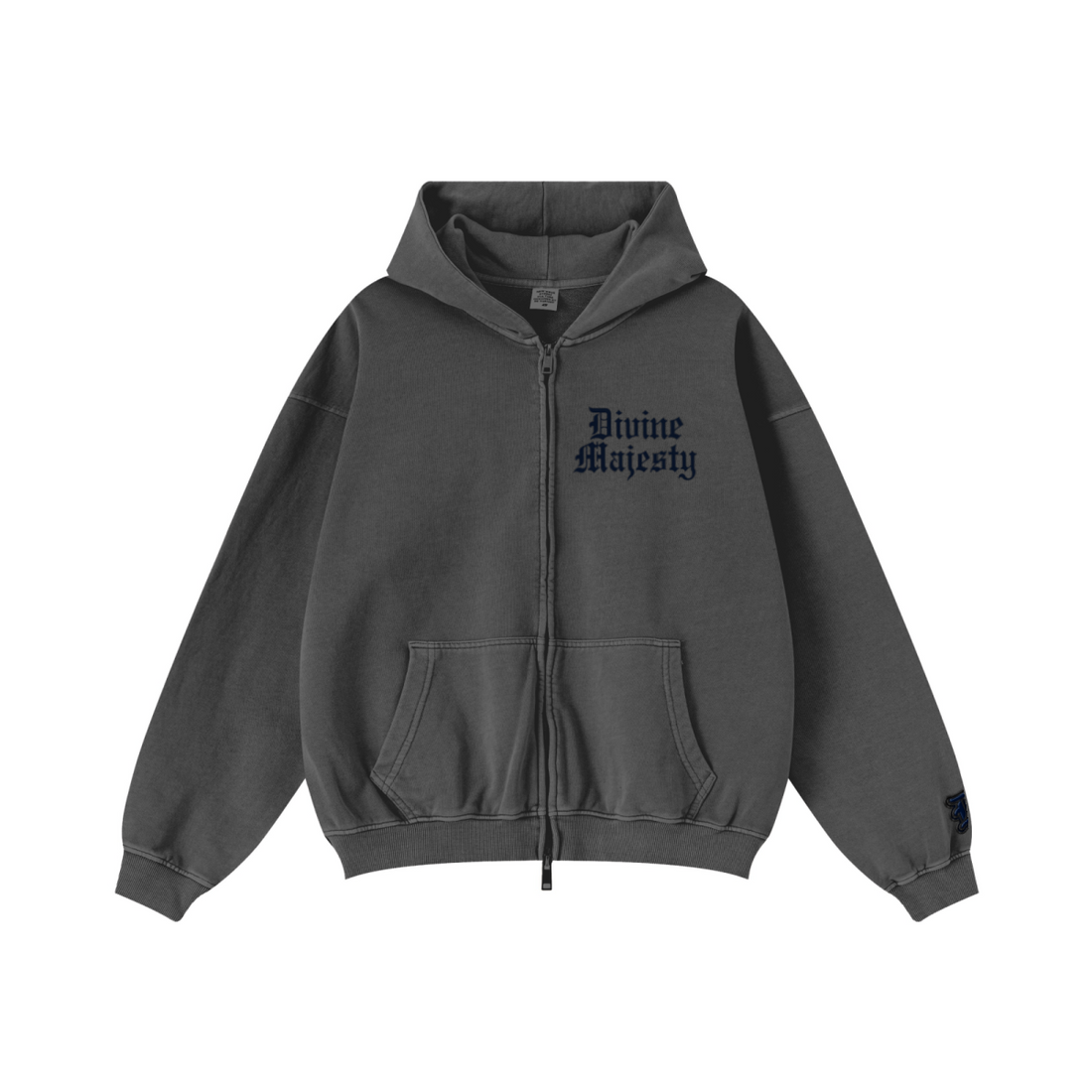 370GSM Unisex Pigment-Wash Zip-Up Hoodie Dark Grey