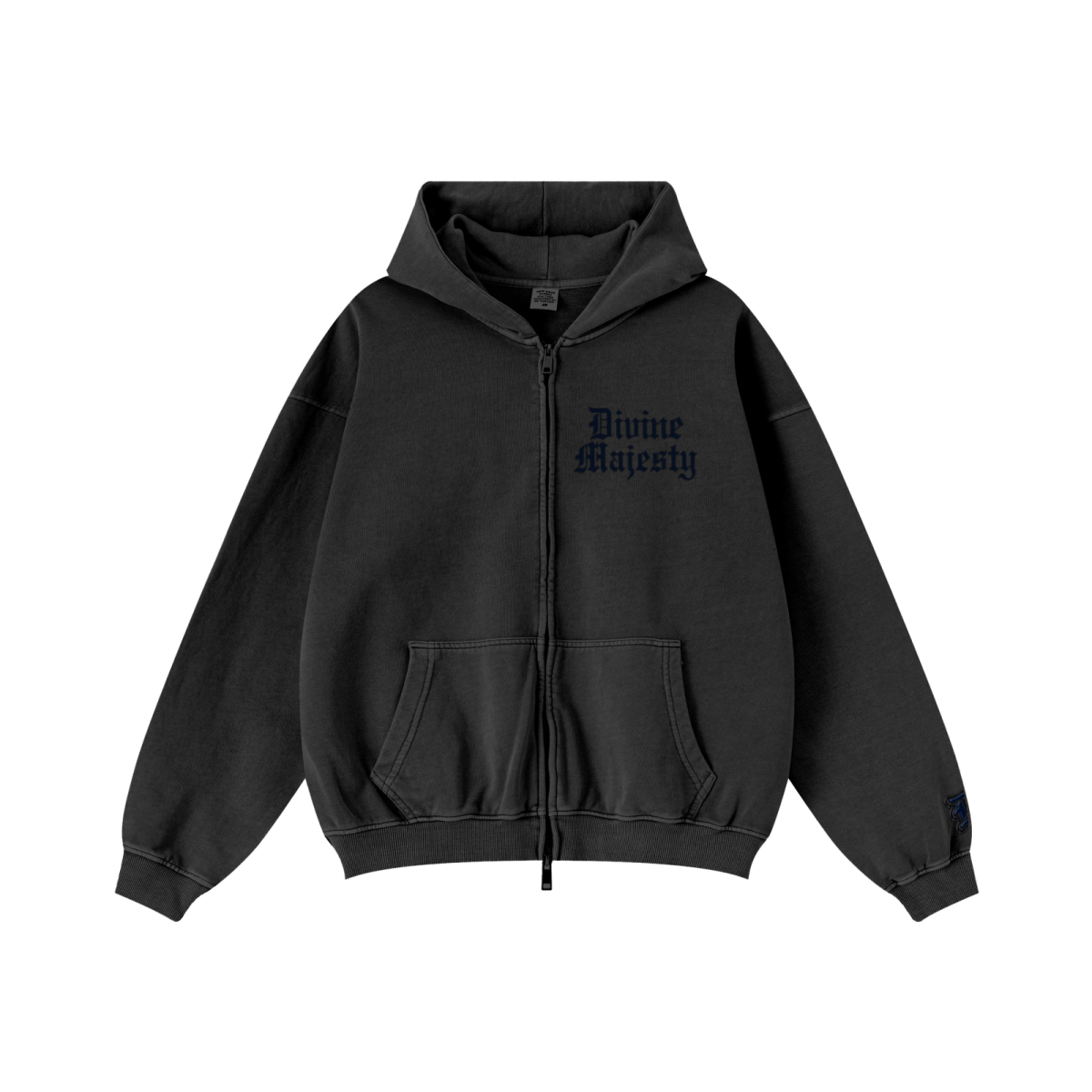 370GSM Unisex Pigment-Wash Zip-Up Hoodie Snowflake Grey