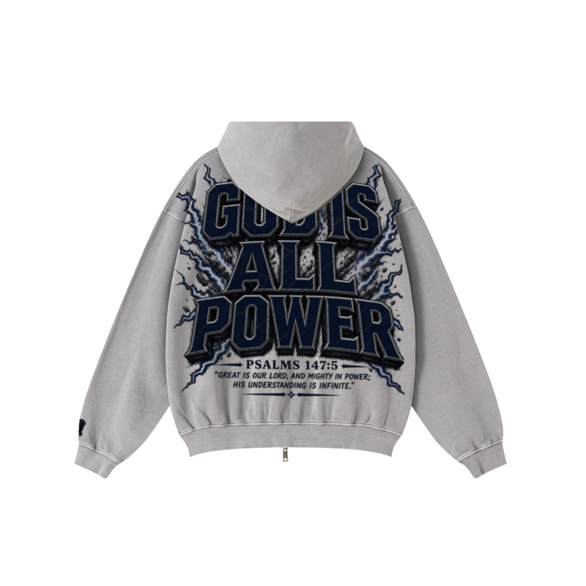 370GSM Unisex Pigment-Wash Zip-Up Hoodie Medium Grey