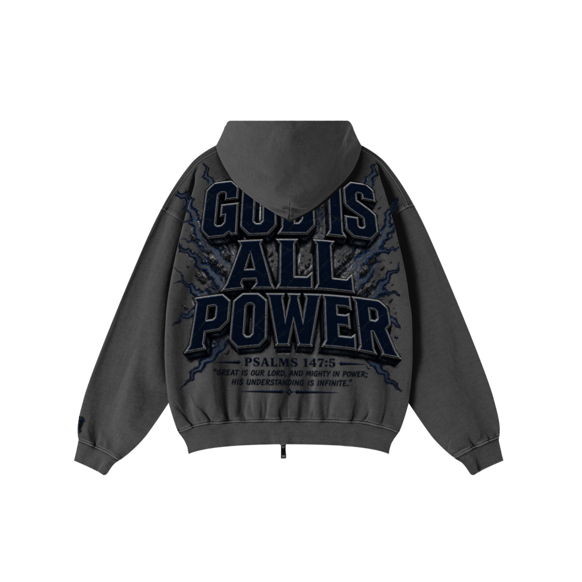 370GSM Unisex Pigment-Wash Zip-Up Hoodie Dark Grey