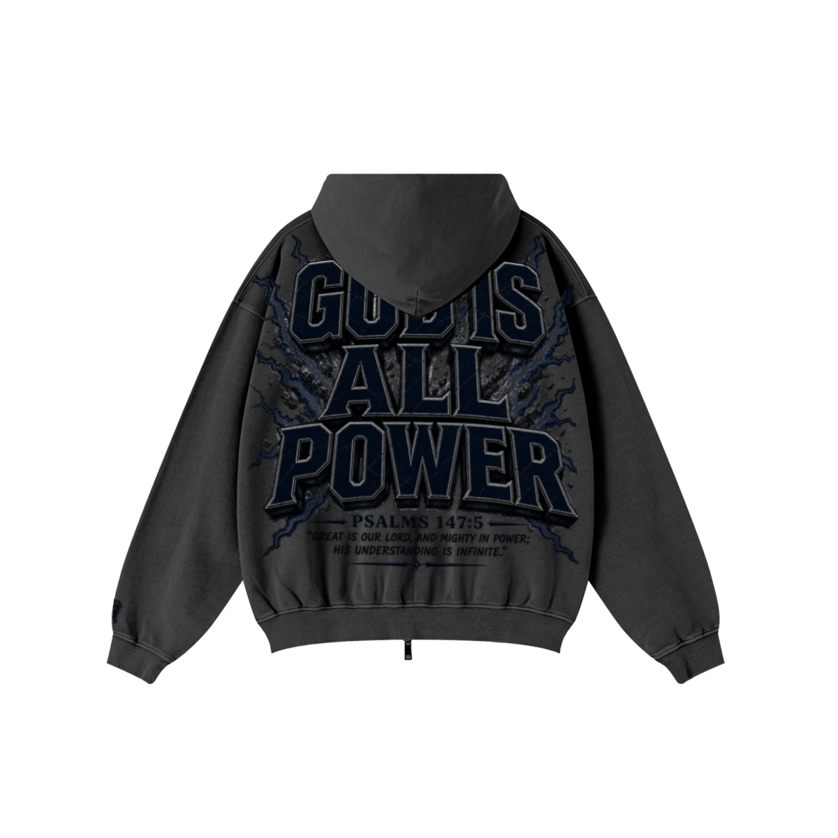 370GSM Unisex Pigment-Wash Zip-Up Hoodie Snowflake Grey
