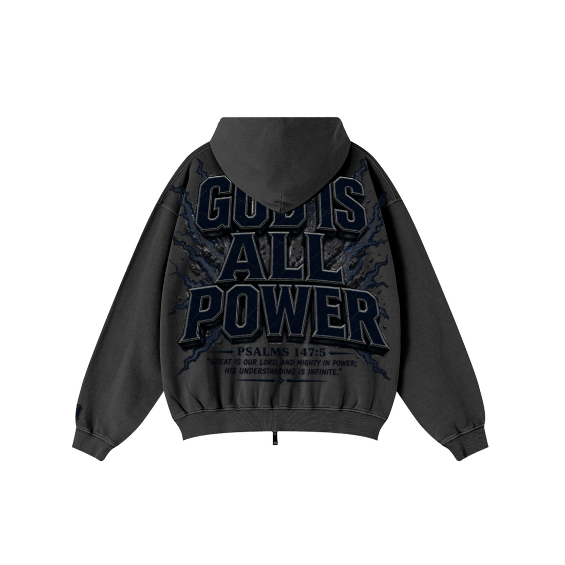 370GSM Unisex Pigment-Wash Zip-Up Hoodie Snowflake Grey