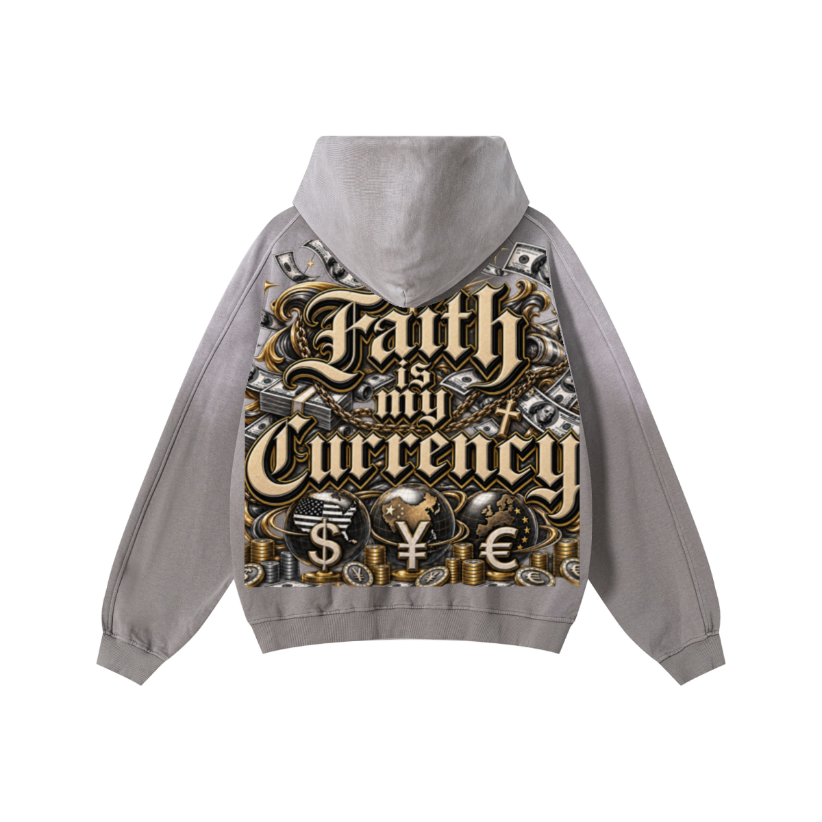 370GSM Unisex Monkey Wash Raw-Edge PP-Sprayed French Terry Hoodie Vintage Medium Grey