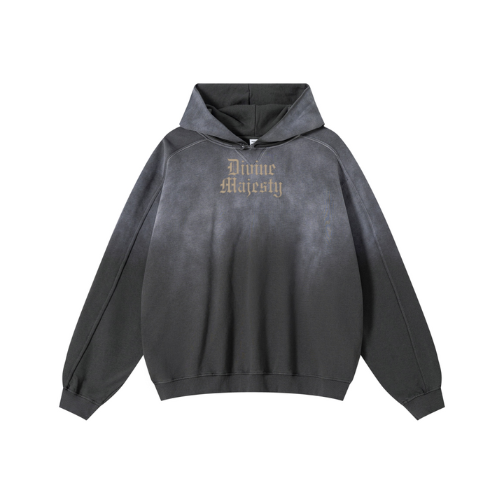 370GSM Unisex Monkey Wash Raw-Edge PP-Sprayed French Terry Hoodie Vintage Dark Grey