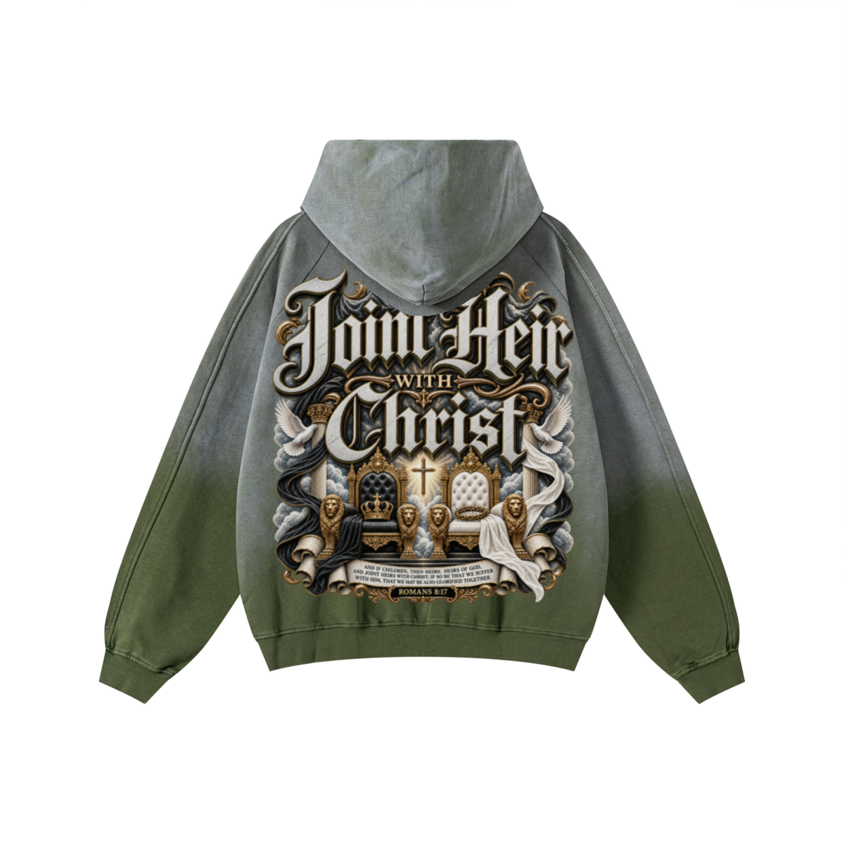 370GSM Unisex Monkey Wash Raw-Edge PP-Sprayed French Terry Hoodie Vintage Military Green