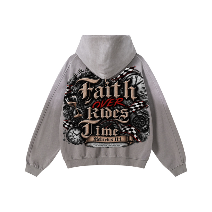 370GSM Unisex Monkey Wash Raw-Edge PP-Sprayed French Terry Hoodie Vintage Medium Grey