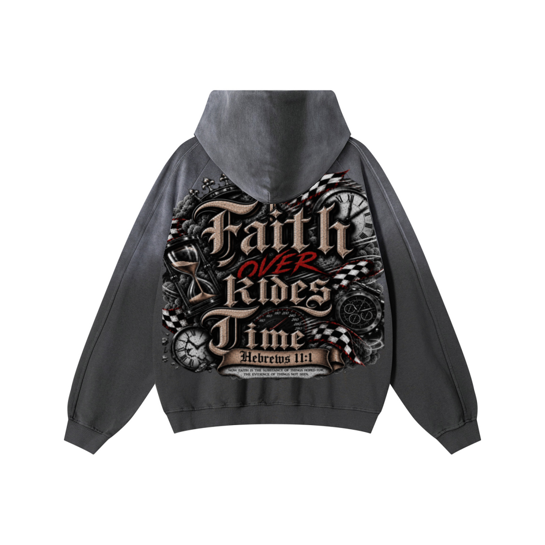 370GSM Unisex Monkey Wash Raw-Edge PP-Sprayed French Terry Hoodie Vintage Dark Grey