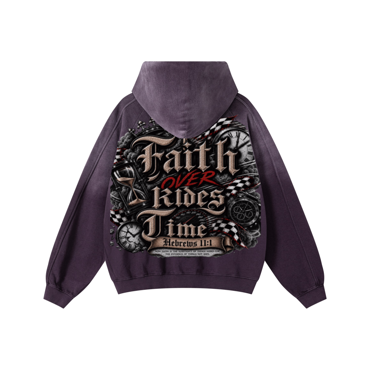 370GSM Unisex Monkey Wash Raw-Edge PP-Sprayed French Terry Hoodie Vintage Purple