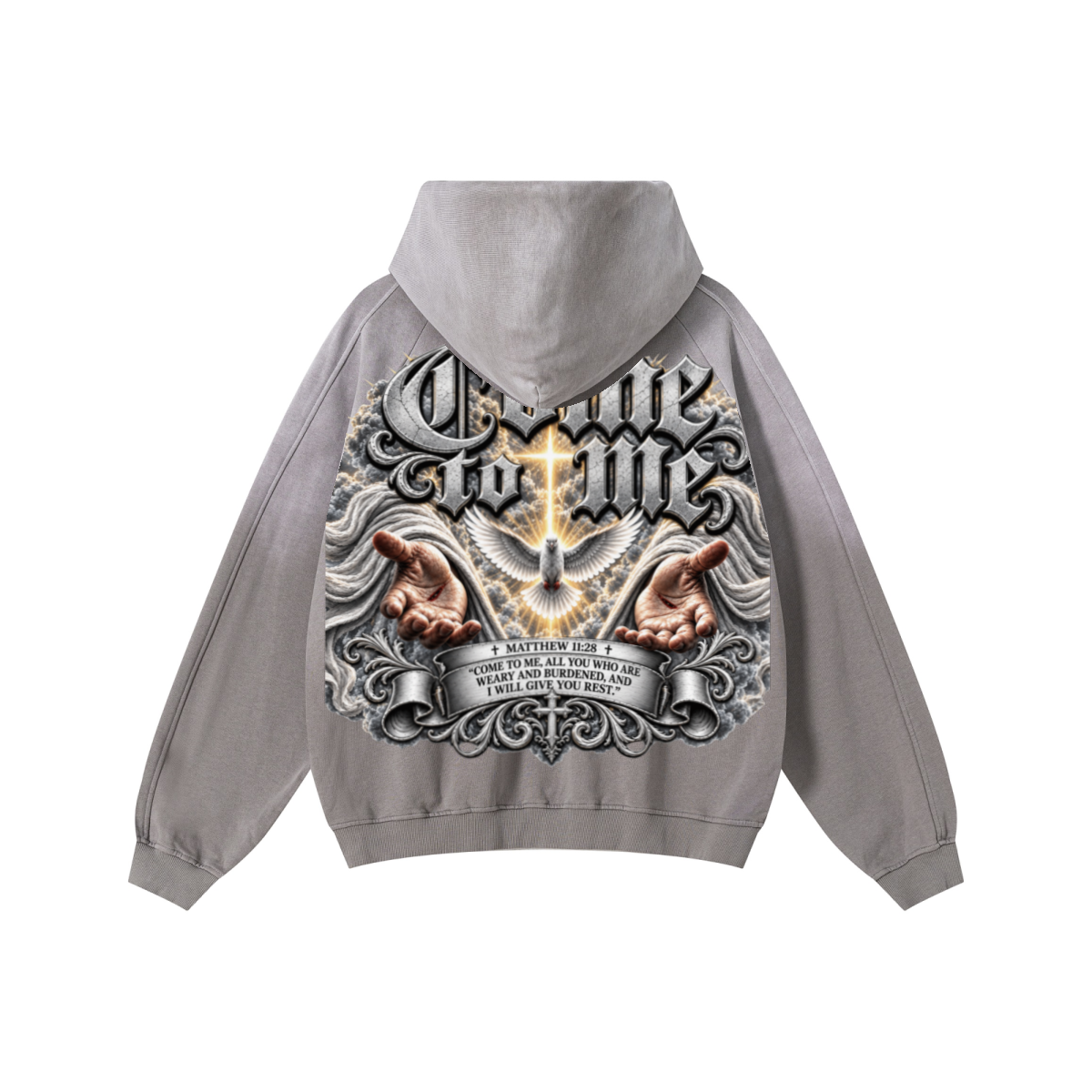 370GSM Unisex Monkey Wash Raw-Edge PP-Sprayed French Terry Hoodie Vintage Medium Grey
