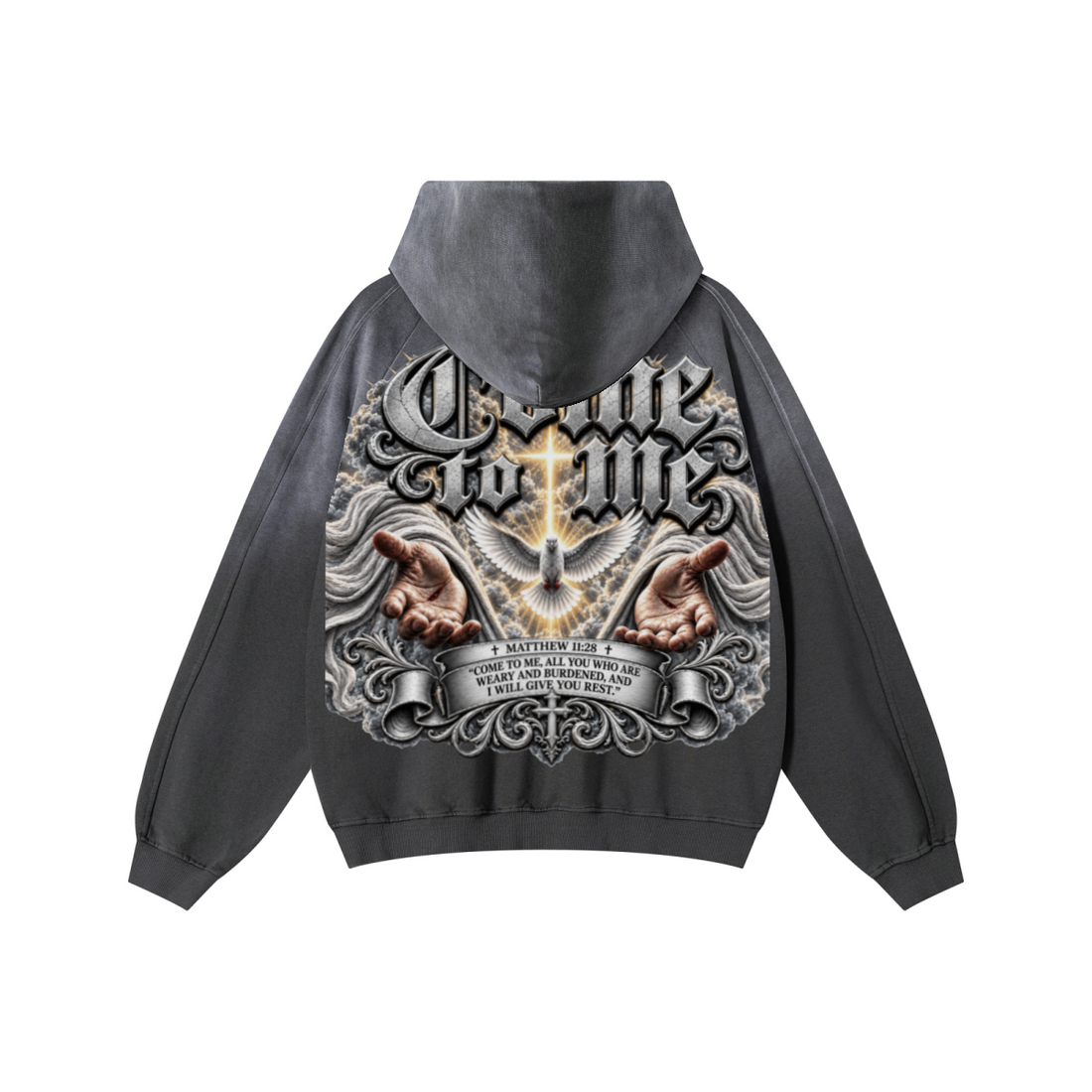 370GSM Unisex Monkey Wash Raw-Edge PP-Sprayed French Terry Hoodie Vintage Dark Grey