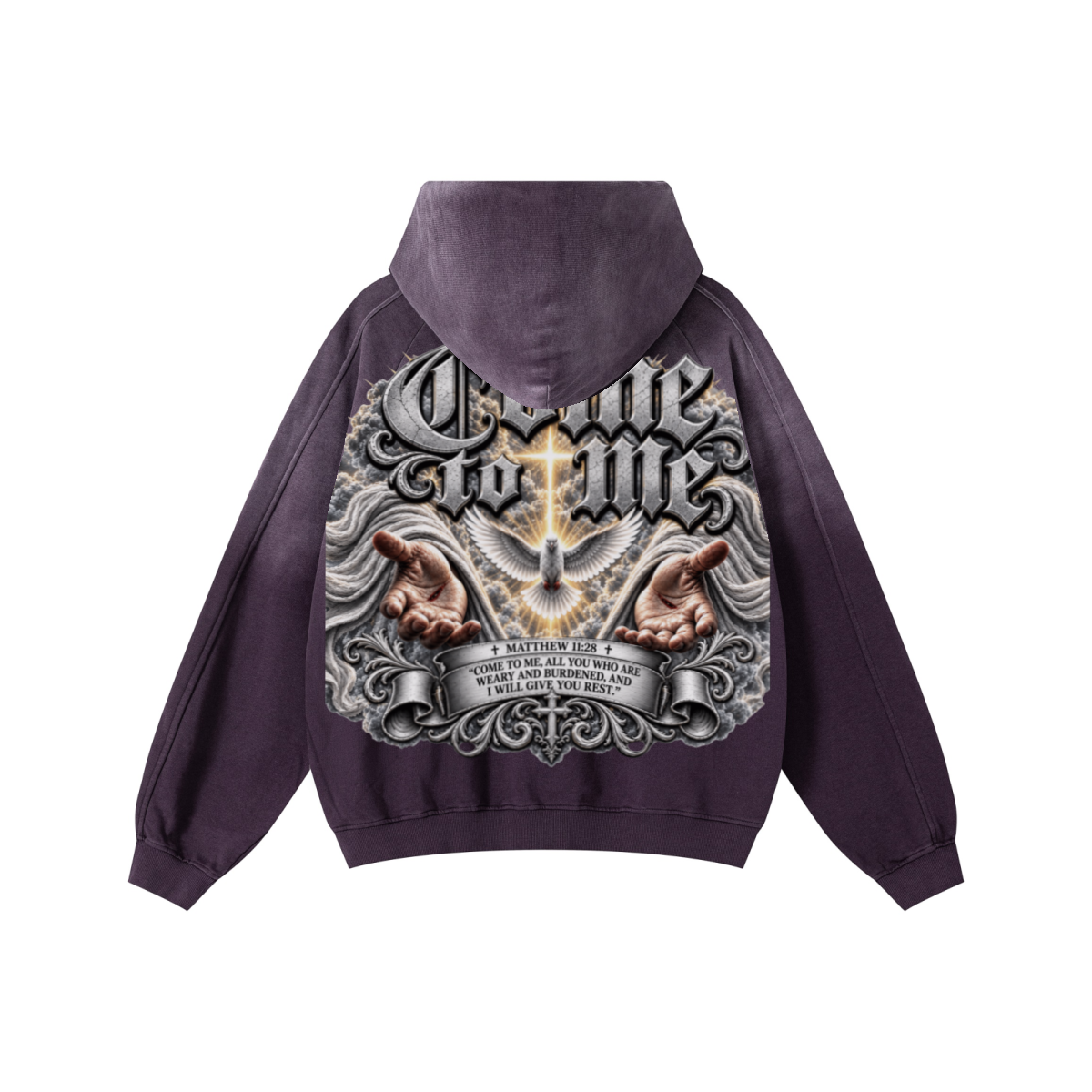 370GSM Unisex Monkey Wash Raw-Edge PP-Sprayed French Terry Hoodie Vintage Purple