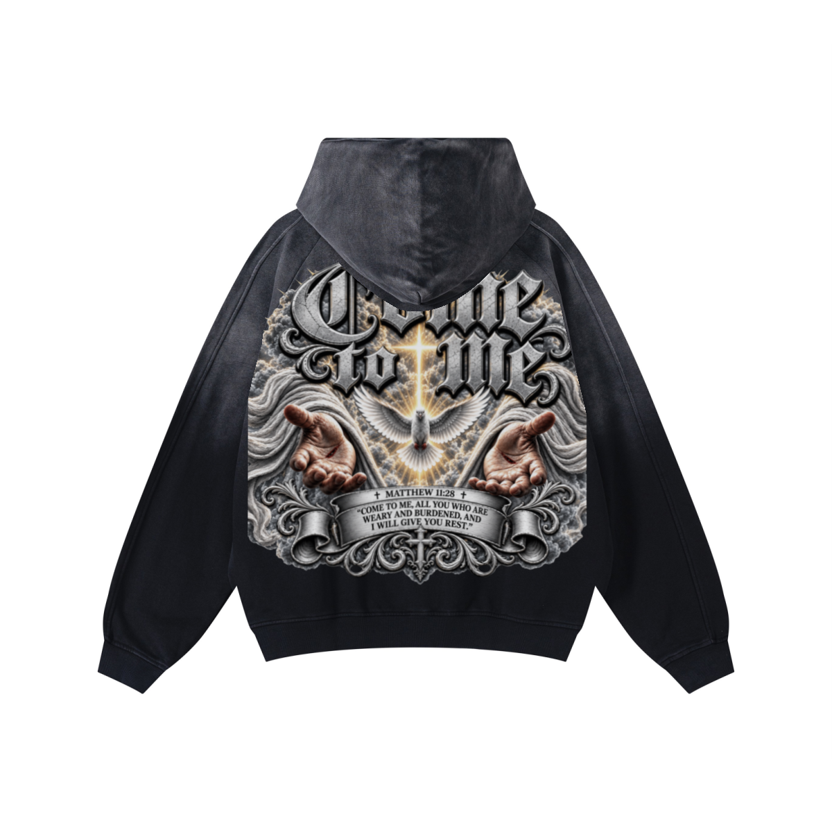 370GSM Unisex Monkey Wash Raw-Edge PP-Sprayed French Terry Hoodie Vintage Black