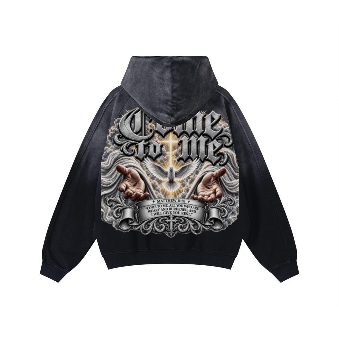 370GSM Unisex Monkey Wash Raw-Edge PP-Sprayed French Terry Hoodie Vintage Black