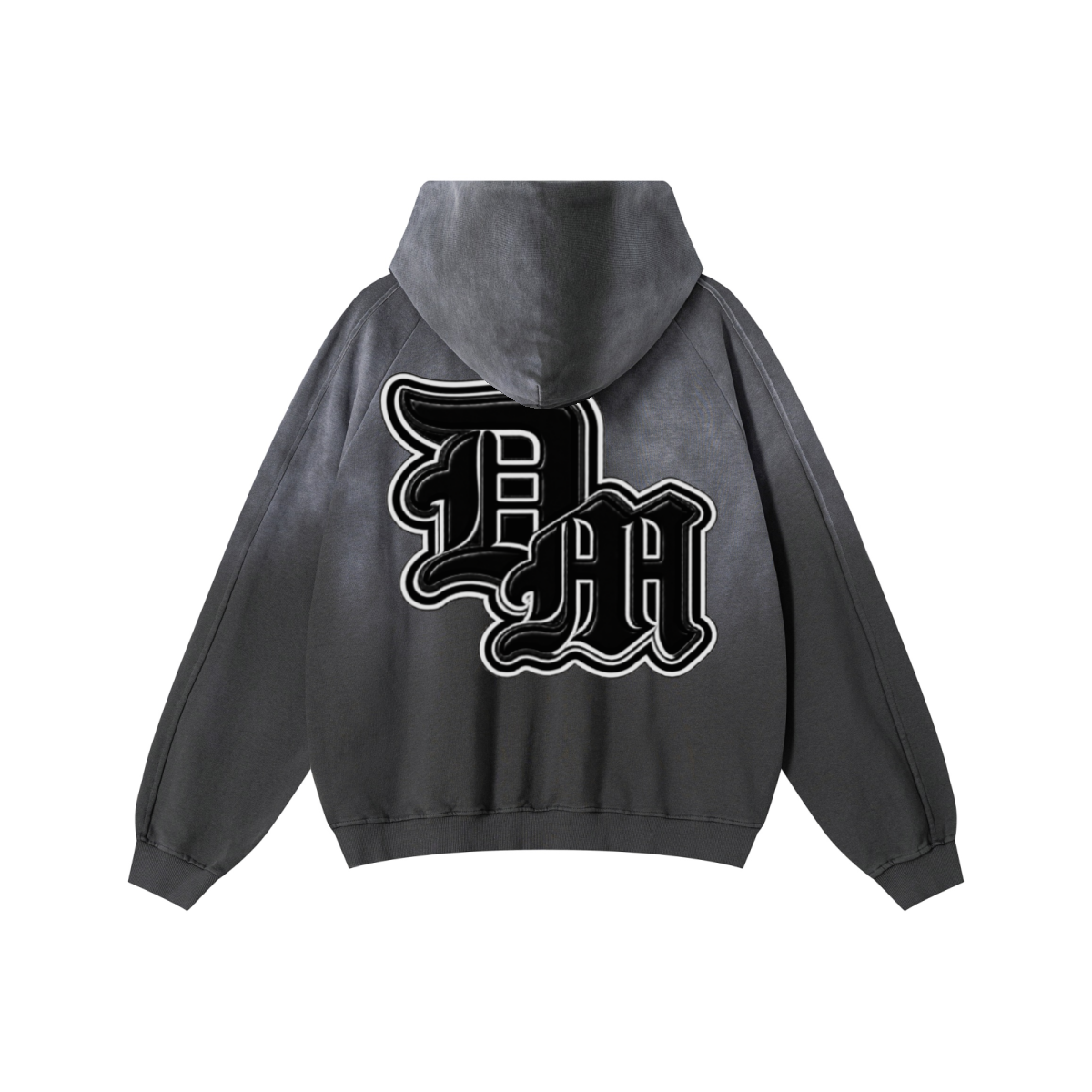 370GSM Unisex Monkey Wash Raw-Edge PP-Sprayed French Terry Hoodie Vintage Dark Grey