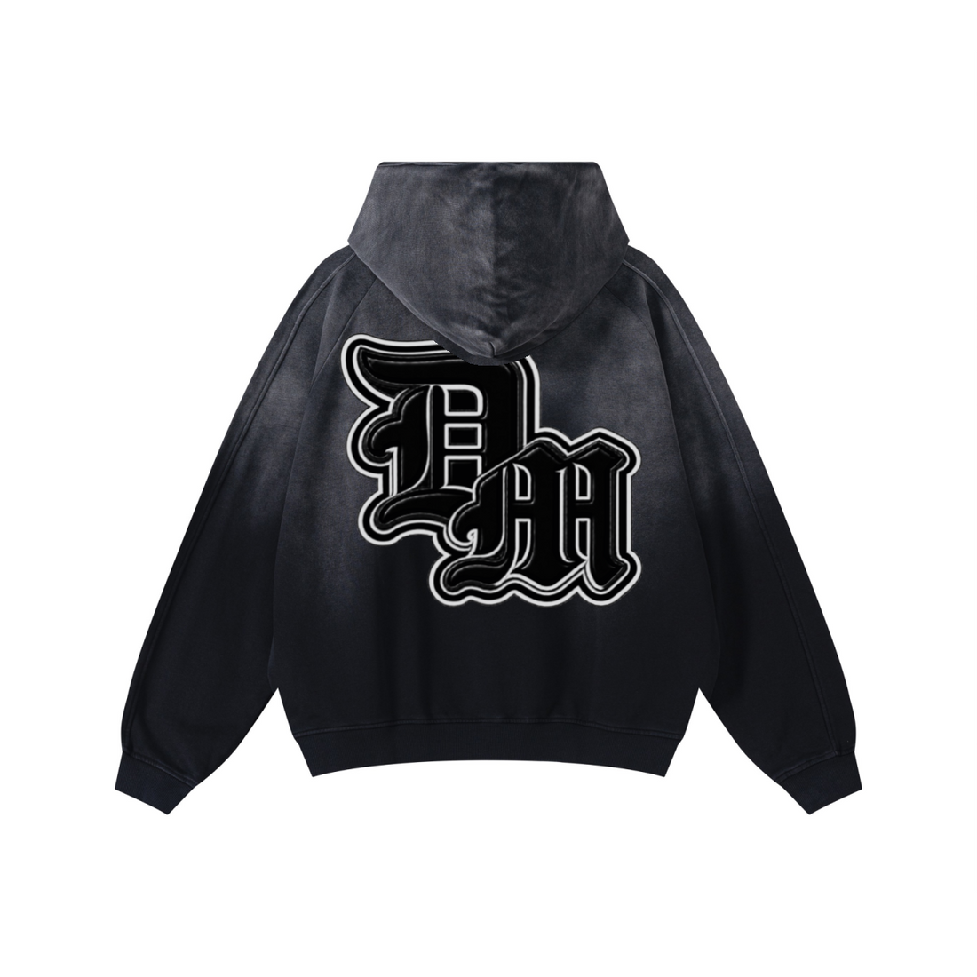 370GSM Unisex Monkey Wash Raw-Edge PP-Sprayed French Terry Hoodie Vintage Black
